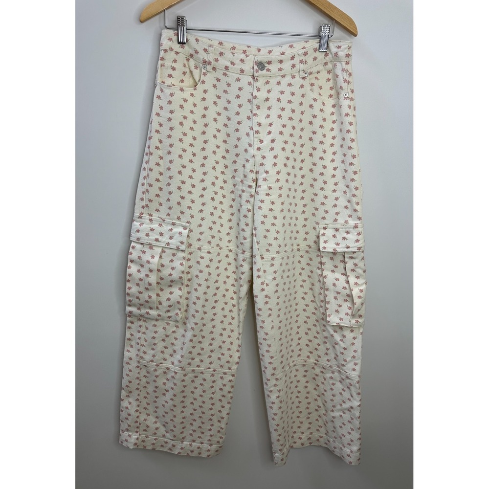 Altar'd State Ellis Floral Cargo Pants Cream Pink High Rise Wide Leg Size Medium - Picture 16 of 16